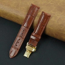 22mm Brown Leather Watch Band Gold Deployment Buckle Crocodile Watch Strap Men