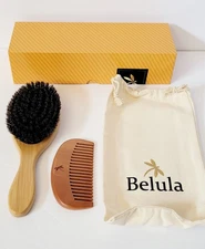Belula 100% Boar Bristle Hair Brush Set. Soft Natural Bristles,  (Medium) Brush