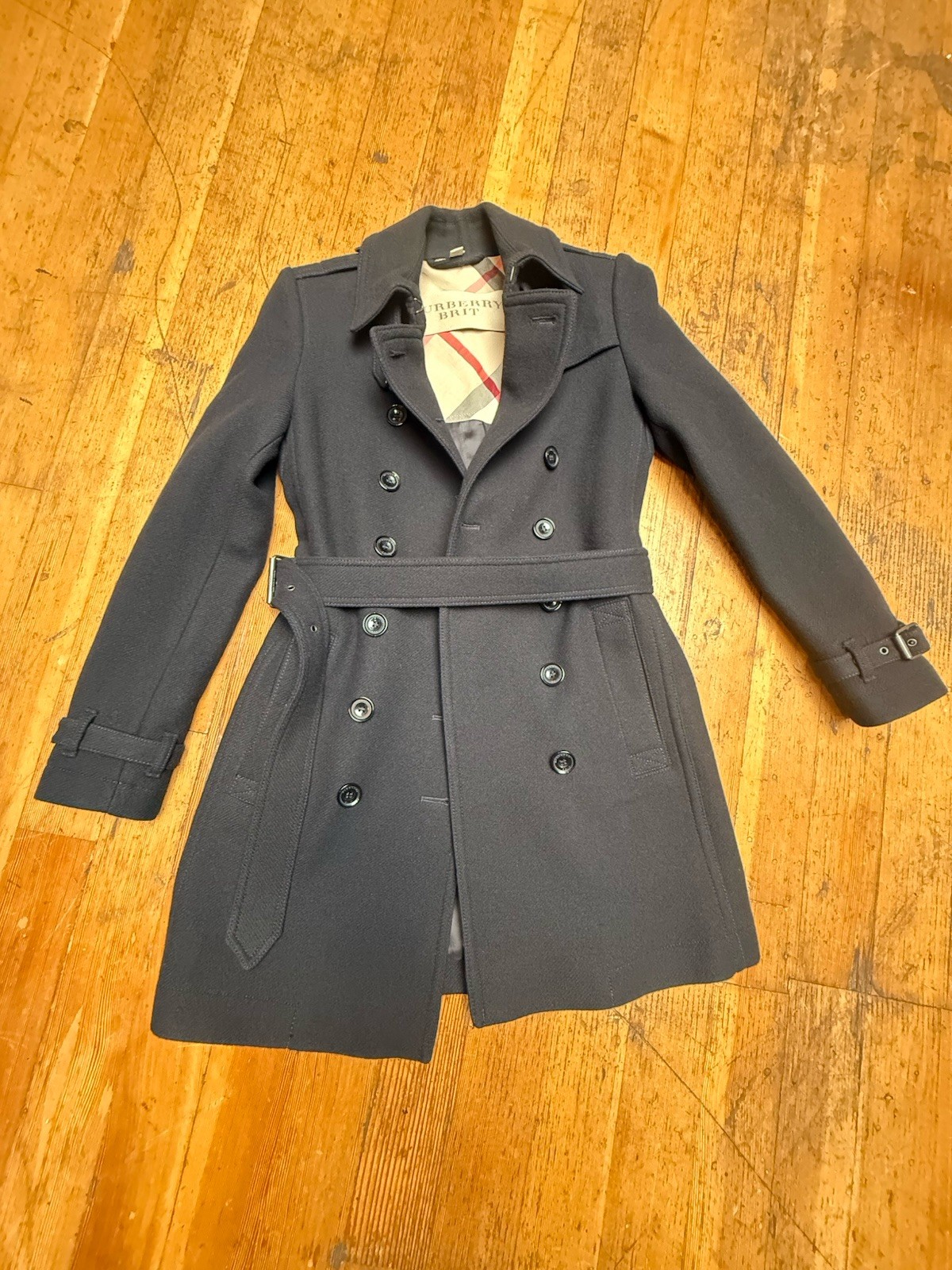 Burberry Brit Wool Cashmere Trench Coat Jacket  Nova Check Womens IT 38 US 4