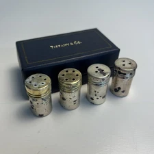 Vintage Tiffany And Co Sterling Mini Salt Shakers Set Of Four With Box