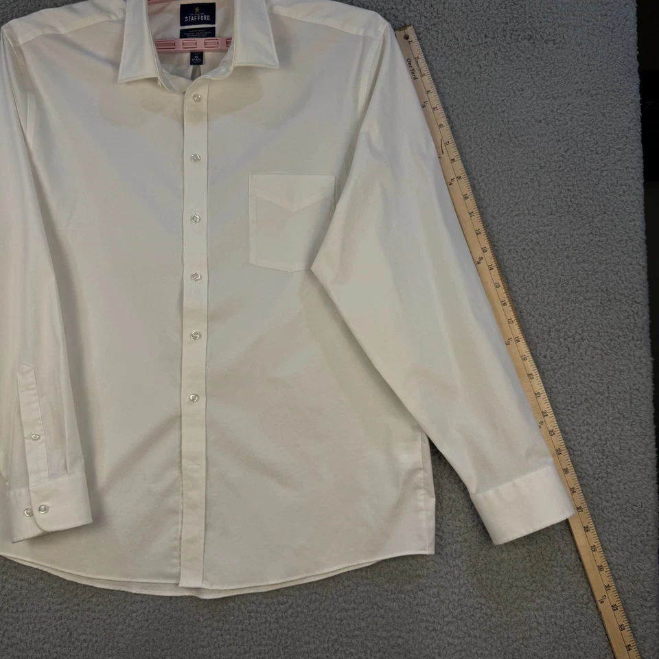 Camisa de vestir Stafford para hombre XLarge 17-17,5 36-37 crema repelente al sudor Foto 2 de 4