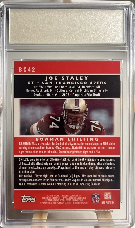 2007 Bowman Chrome Joe Staley Rookie Card Graded Gem Mint 10 - Image 2 of 2