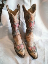 Corral Women's Heart Peace Angel Boots US 7.5 Heart Wing Embroidery Tan A1976