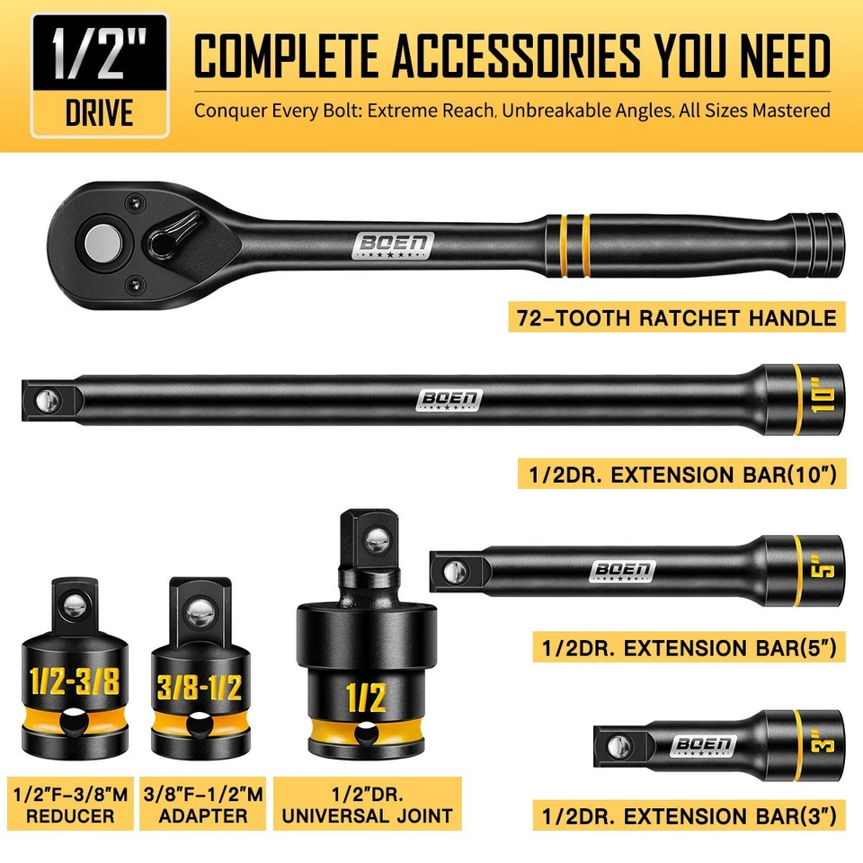 1/2" Drive Impact Socket Set, 65-Pcs  SAE (3/8" to 1-1/4") & Metric (10mm-24mm) - Image 4 of 4