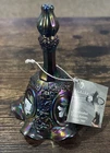 FENTON HAND PAINTED IRIDESCENT VIOLET ETCHED CARNIVAL GLASS BELL Nice!!