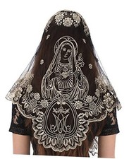 Triangular Camellia Sacred Heart Veil - Church Wedding Black Gold-1