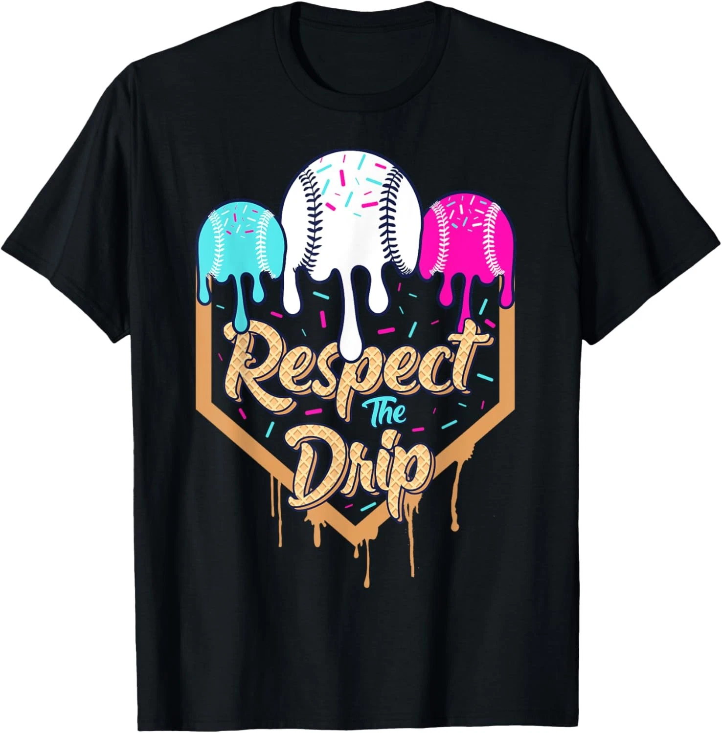 Funny Baseball Home Plate Ice Cream Waffle Respect the Drip Unisex Tee