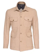 NWT EZZELINO FIELD JACKET beige cotton cashmere wool luxury Italy XL