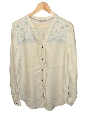 Holding Horses Anthropologie Sliced Chambray Shirt Off White Size Medium Cut Out