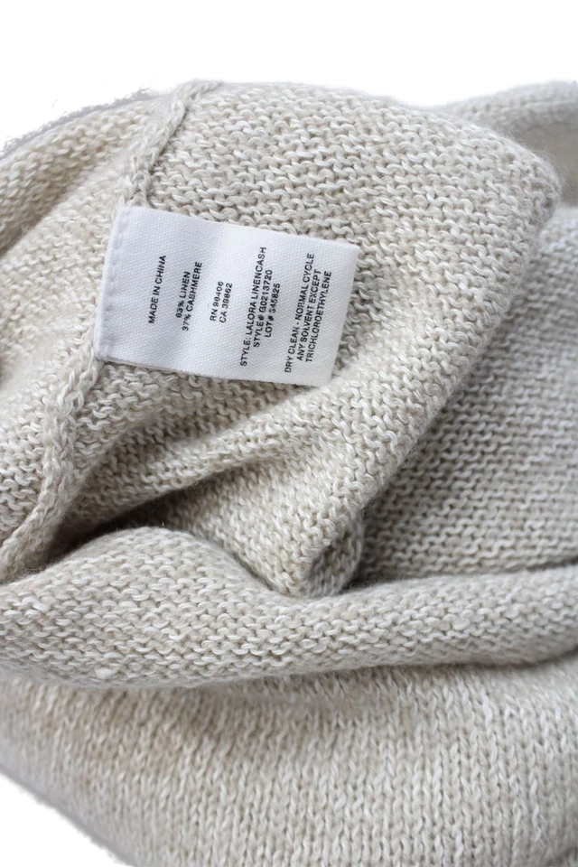 Theory Womens Long Sleeve Scoop Neck Knit Sweater Beige Linen Size Large - Image 4 of 4