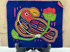 Vintage 1970s Kuna Mola Parrot Bird Reverse Appliqué Textile San Blas Panama