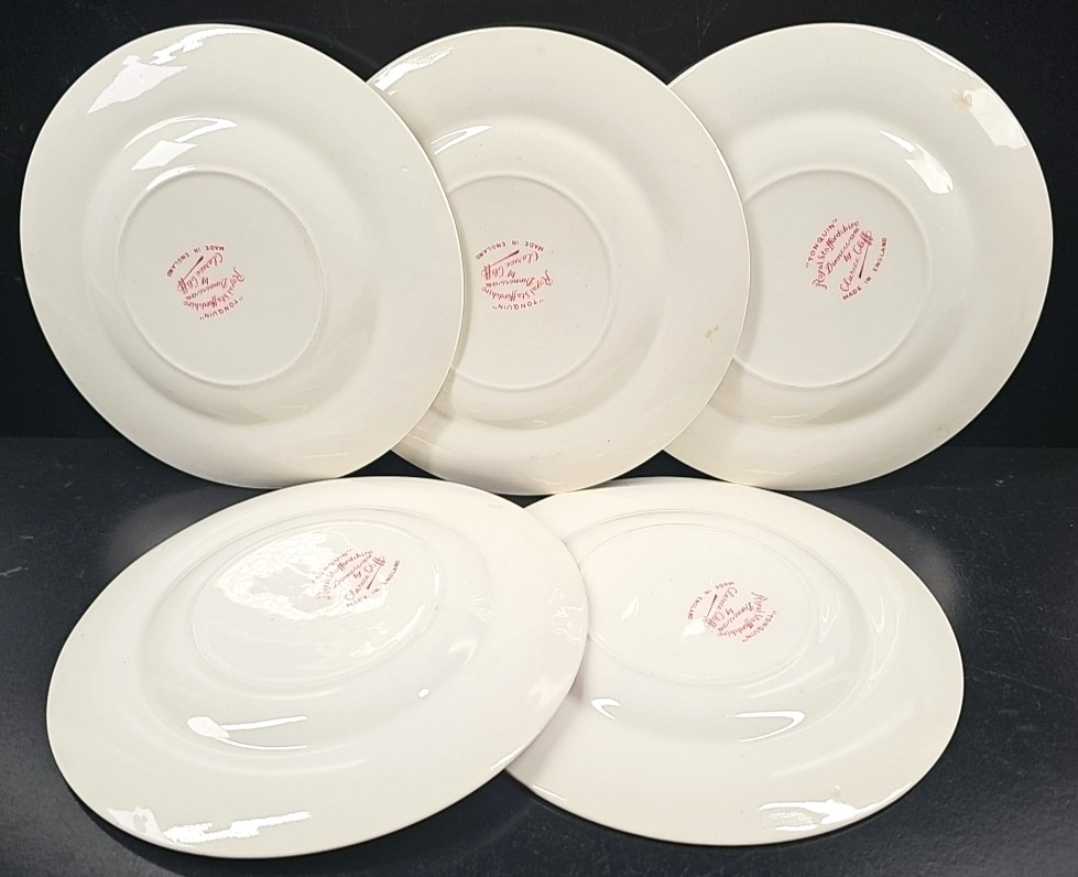(5) Royal Staffordshire Tonquin Red Pink Bread Plates Set Vintage Cliff MCM Lot
