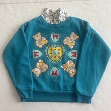 VTG 80s 90s Sweatshirt Teddy Bears Hearts Girls Teal Red Bows Child  s 4-6