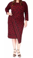 Michael Kors Women's Plus Size Asymmetrical-Hem 3/4 Sleeve Midi Dress Crimson 2X
