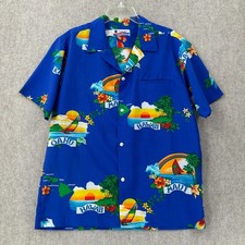 Shoreline Hawaii Men's Button-Up Shirt Hawaiian Islands Parrots Tropical LG VTG