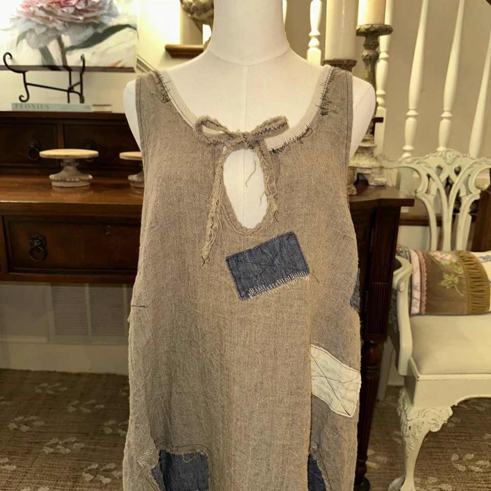Magnolia Pearl Linen Dress with Denim Applique from the Farm Collection NWOT - Image 2 of 4