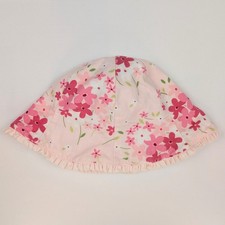 Reversible Baby Bucket Hat Pink Floral  Embroidered   20" Sun Hat