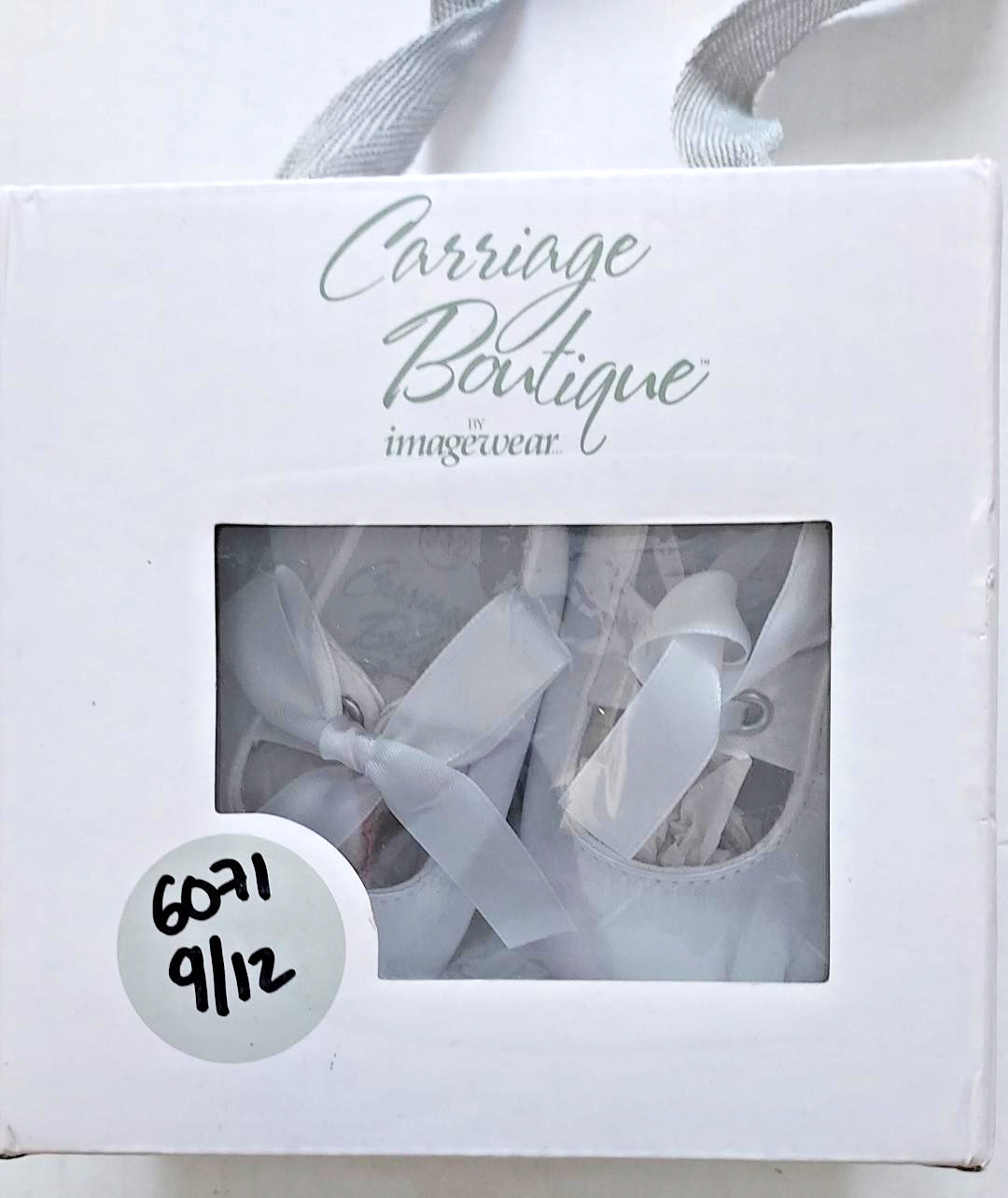 9- 12 Months White W/ Satin Bows, Carraige Boutique
