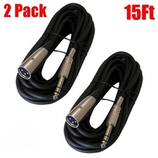 2 Pack 15Ft XLR MALE to 1/4" TRS 3Pin Mixer to Powered Monitor Speaker Cable