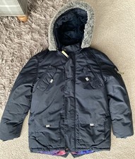 Boy’s Navy Ted Baker Parka Coat Jacket Age 11 Years Ex Cond Faux Fur Hood Lined