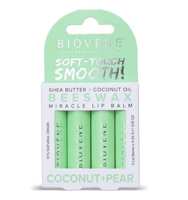 BIOVENE BEESWAX COCONUT + PEAR MIRACLE LIP BALM 4 PACK