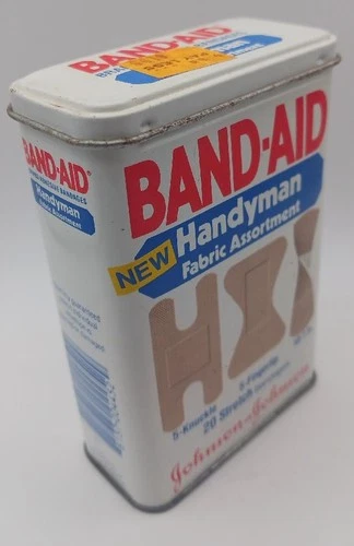 Band-Aid Empty Handyman Fabric Assortment Metal Tin Box Vintage 1983 USA