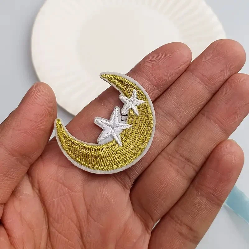 Golden Crescent Moon & Stars Embroidered Iron-On Patch1+1/2 x 1+1/2 inch - Image 3 of 4