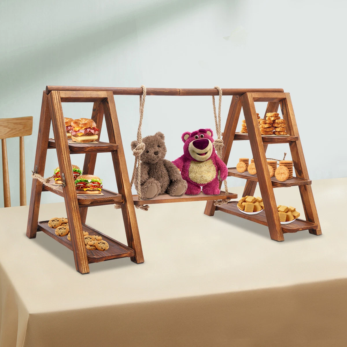 Soporte Para Postres Skye De Nambé - Madera De Acacia, Dos Niveles, 12.5 X 12.5 Pulgadas