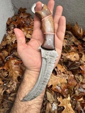 Custom Handmade Damascus Steel karambit knife with leather sheath Full Tang