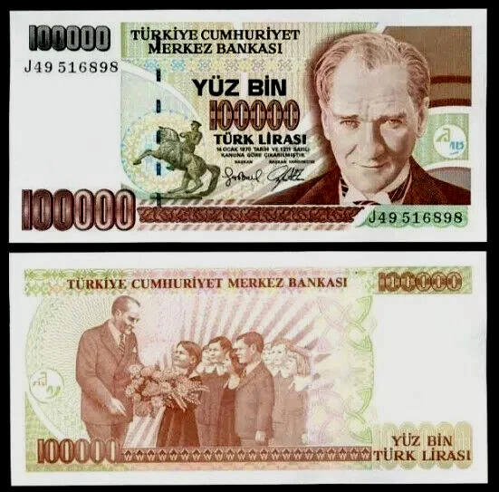 Turkey 100000 LIRA P-206 1970 (1997) x 100 Pcs Lot BUNDLE UNC Turkish Money NOTE - Image 3 of 4