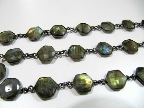 Natural Labradorite hexagon Shape Briolette faceted Connector Chain 13 to 14mm - 第 1/16 張圖片