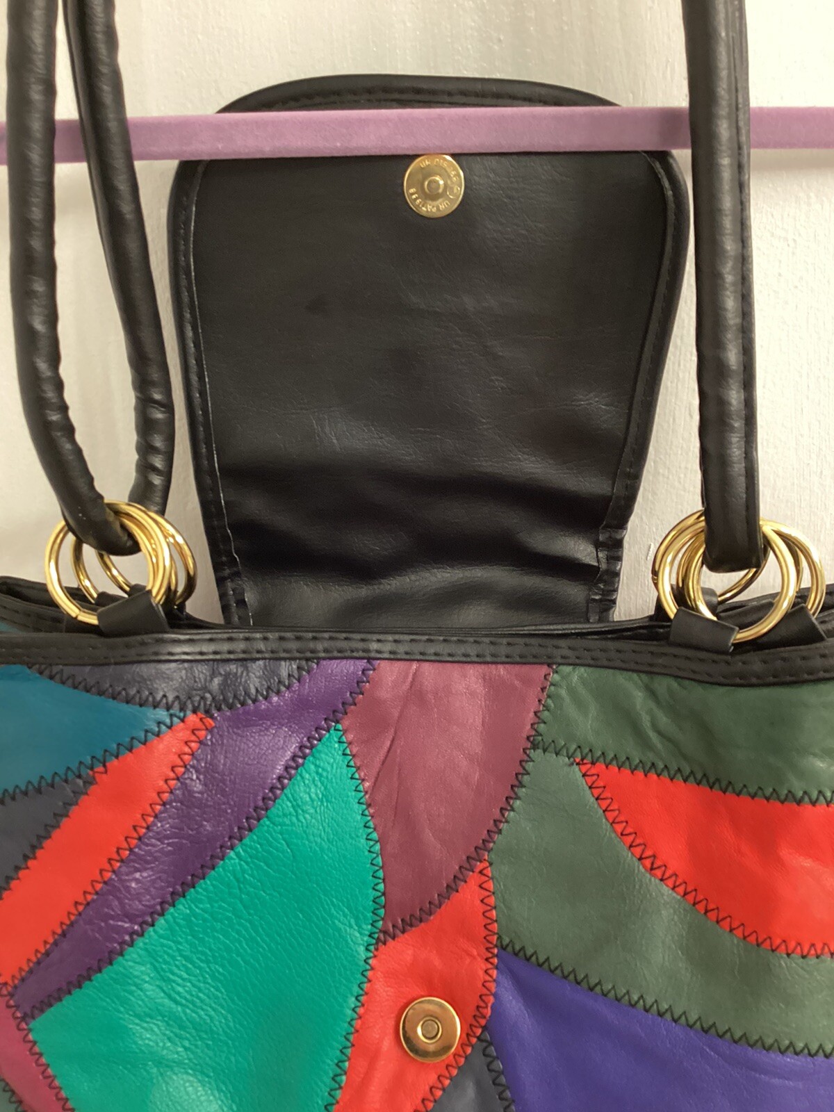 Large Patchwork Leather Vintage Handbag Grunge Pu… - image 5