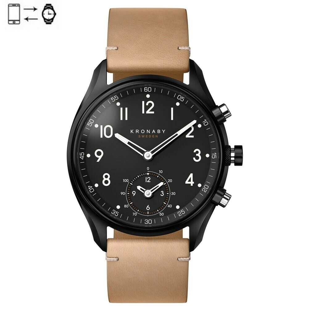 Watch connected kronaby apex 43mm black beige leather strap s0730/1