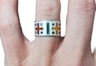 VTG STERLING 925 Ring ENAMEL Cross Christian Wide Band Sz 6.75 SIGNED