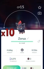 10x Zorua Pokemon Bundle !! Good Chance of Lucky and Good IVs !! Go