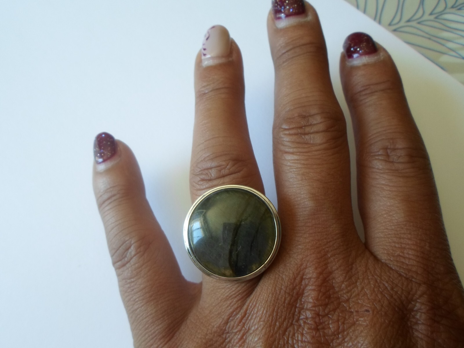 solid silver ring, cabochon with blue reflections… - image 6