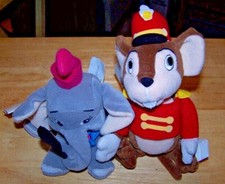 The Disney Store Set of 2 Plush Beanbags - DUMBO  TIMOTHY MOUSE - NWT 