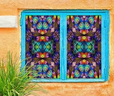 3D Blue Purple Pink A233 Window Film Print Sticker Cling Stained Glass UV Amy