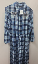 Roman Womens Shirt Dress Check Size Uk 10 Blue Half Sleeves Embroidered