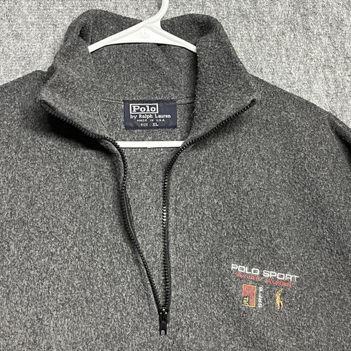 Vtg Polo Ralph Lauren Sport Fleece Mens XL Gray Quarter Zip USA Baggy Relaxed - Picture 11 of 13