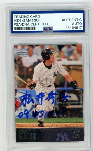 HIDEKI MATSUI YANKEES SIGNED 2003 UPPER DECK RC IN KANJI W/09 WS MVP PSA