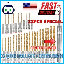 32PCS Drill Bit Set Titanium Coated HSS High Speed Steel Hex Shank Quick Change