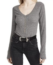 Intimately Free People Womens Grey Dylan Thermal Bodysuit NEW NWT