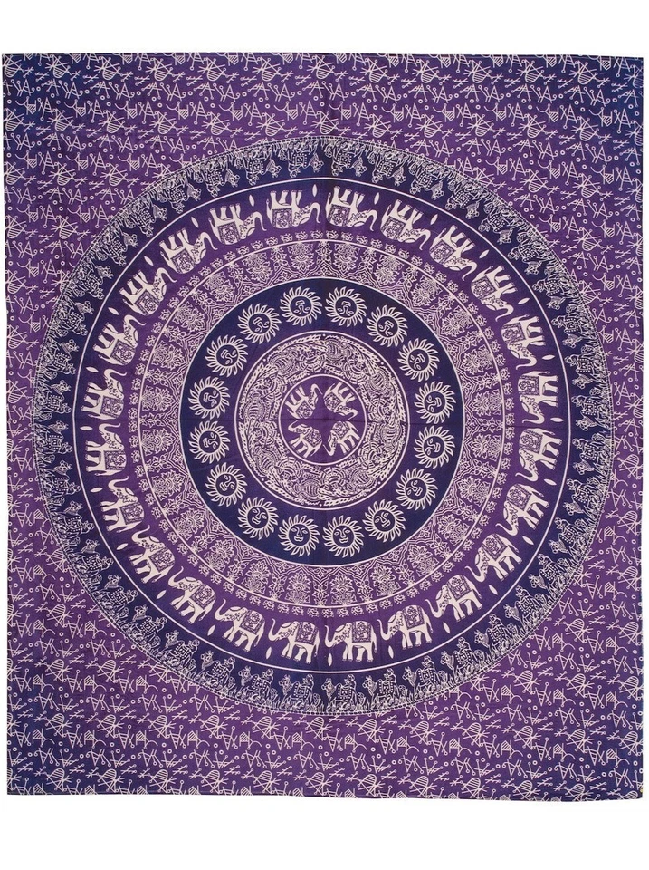 Purple Elephant Throw Cotton Bedcover  Wallhanging or Tapestry 210 x 245cm - Image 3 of 3