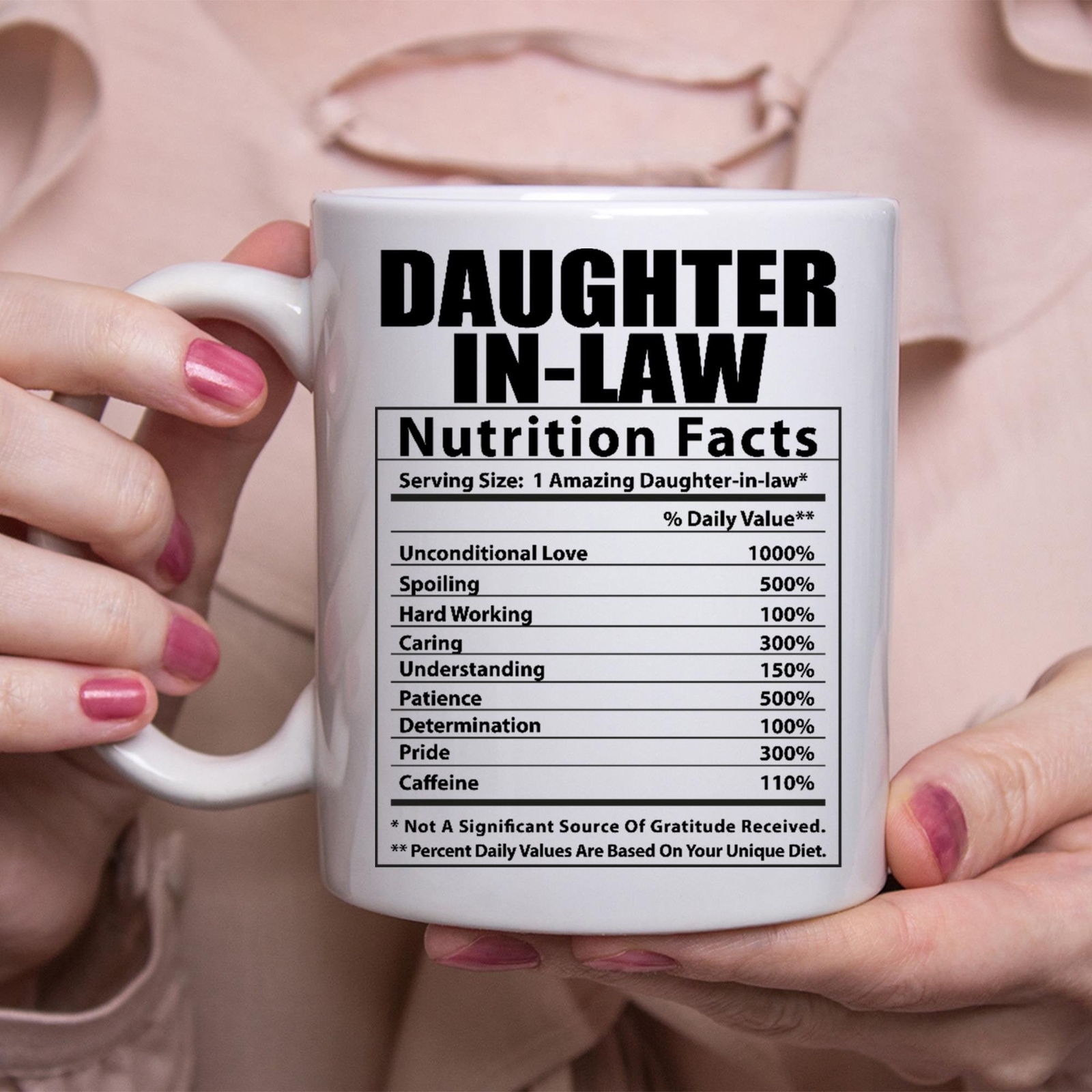 Funny Daughter-In-Law Mug with Humorous Nutritional Facts Design  