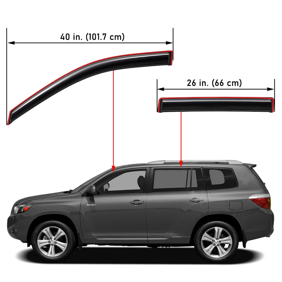 For 2008-2013 Toyota Highlander In-Channel Sleek Rain Guard Window Vent Visor - Imagem 2 de 4