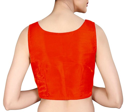 Women Dupion Silk Blouse Boat Neck Sleeveless Handmade Designer Choli Crop Top - Picture 32 of 44