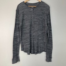 Express Shirt Large Henley Heather Gray Ribbed Knit Long Sleeve Casual Men's