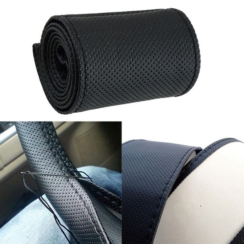 Car Truck Leather Steering Wheel Cover With Needles and Thread Black DIY Th_Q - Picture 12 of 12