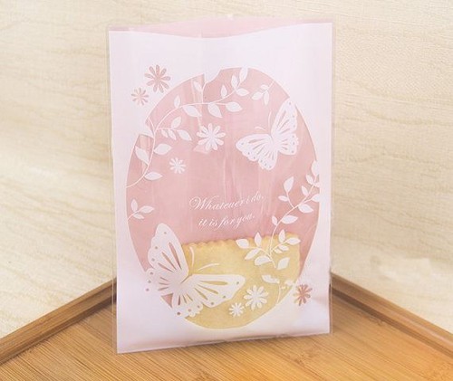 Pink Clear Fronted Cellophane Cookie Bags - Heart Butterfly Lace Confectionery - Picture 3 of 5